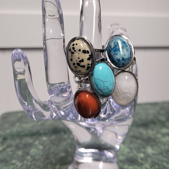 Multi-Variety Stone Silver Stainless Steel Rings Size 7-8 - Picture 16 of 16